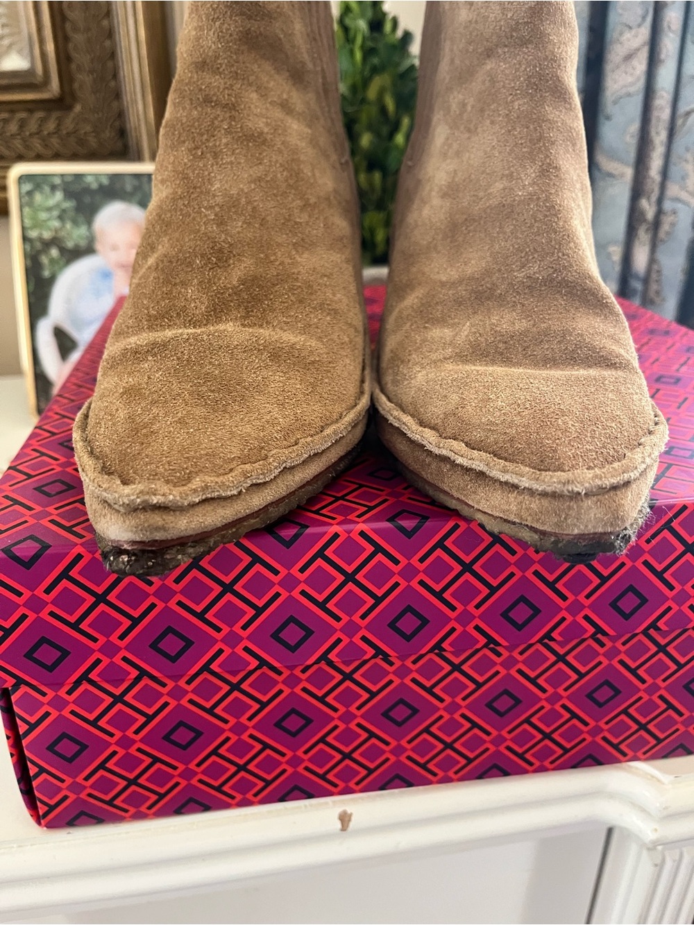 Tory Burch Taupe Suede Pointed Chelsea Booties - Picture 3 of 7
